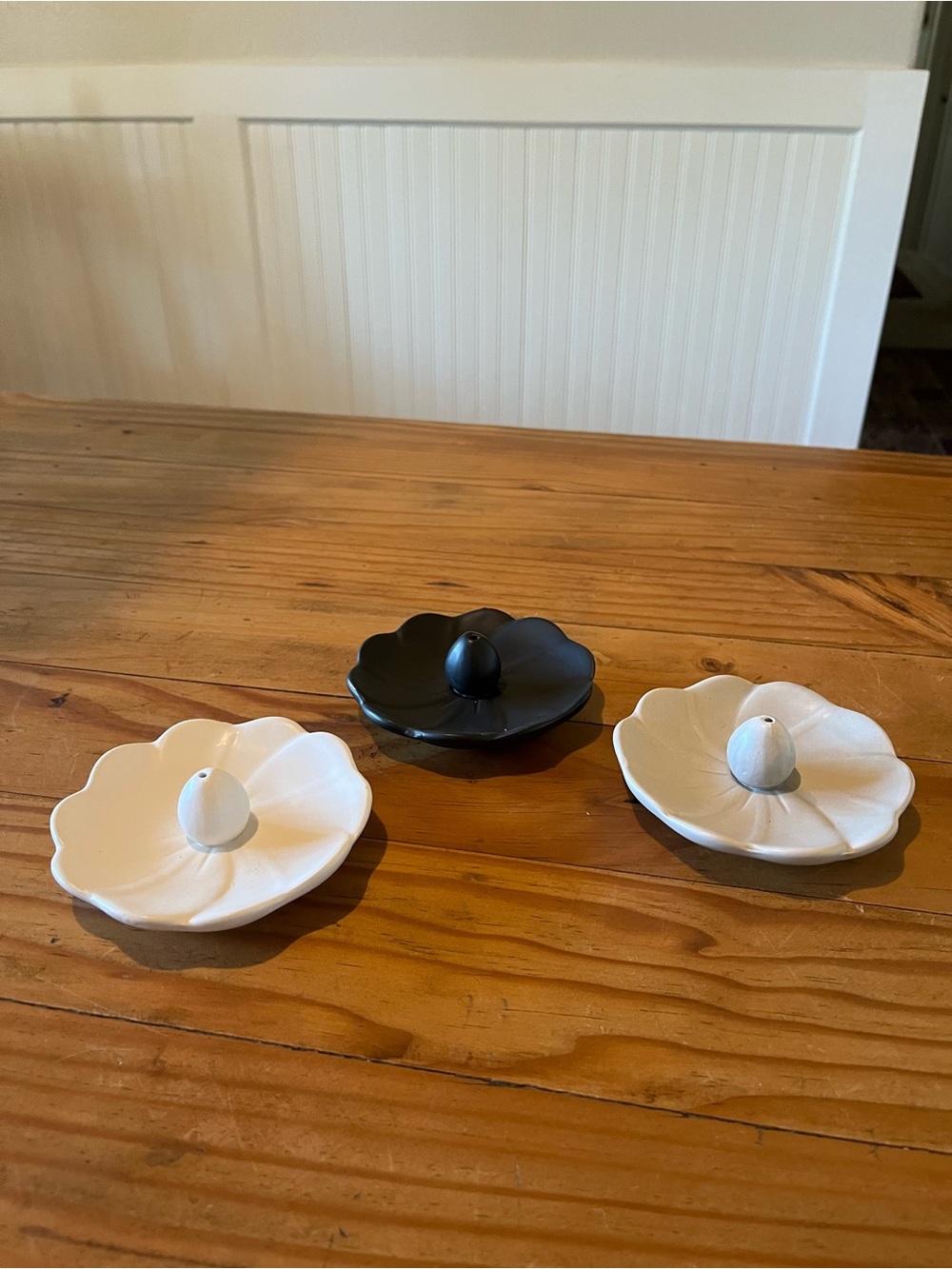 White, Black and Light Gray Ceramic Lily Pad Incense Burner Set of 3